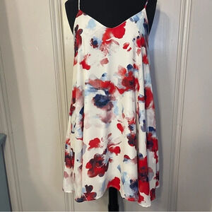 Peach‎ Love California Watercolor Floral Patriotic Spaghetti Strap Dress, S
